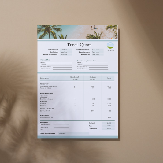 Travel Agent Client Form Bundle – Intake Form, Booking Form & Travel Quote Template