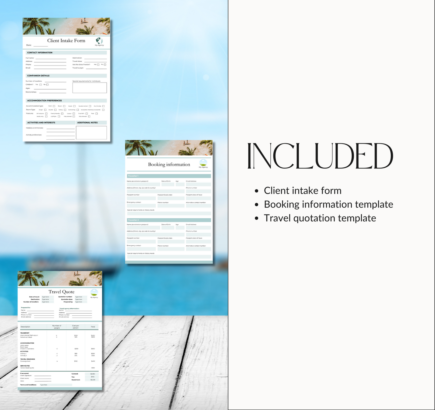 Travel Agent Client Form Bundle – Intake Form, Booking Form & Travel Quote Template