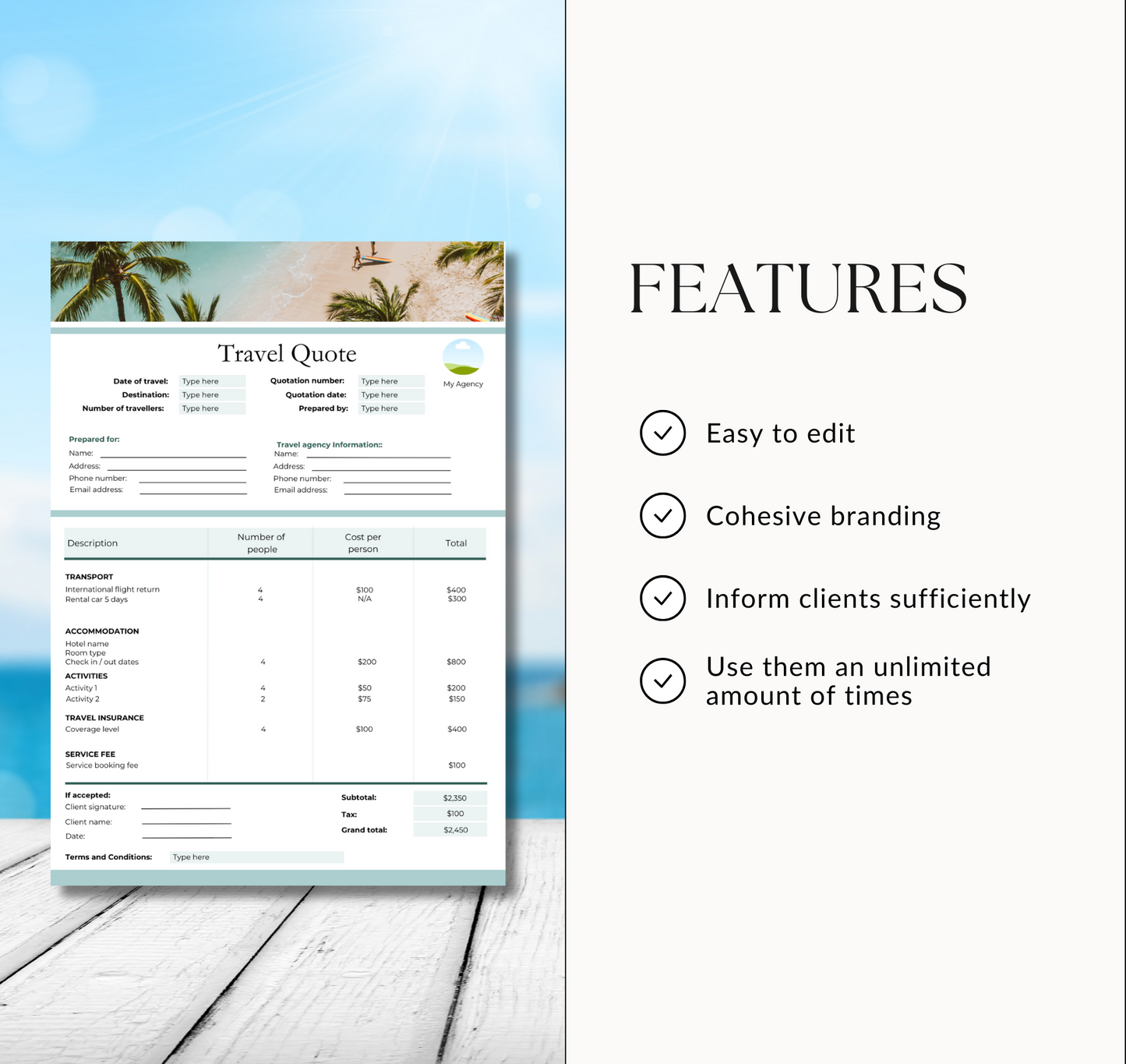Travel Agent Client Form Bundle – Intake Form, Booking Form & Travel Quote Template