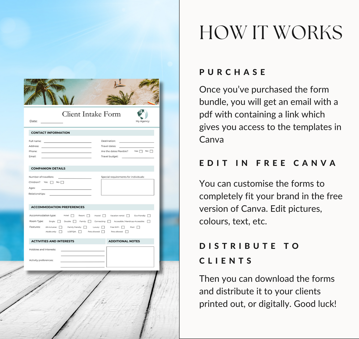 Travel Agent Client Form Bundle – Intake Form, Booking Form & Travel Quote Template