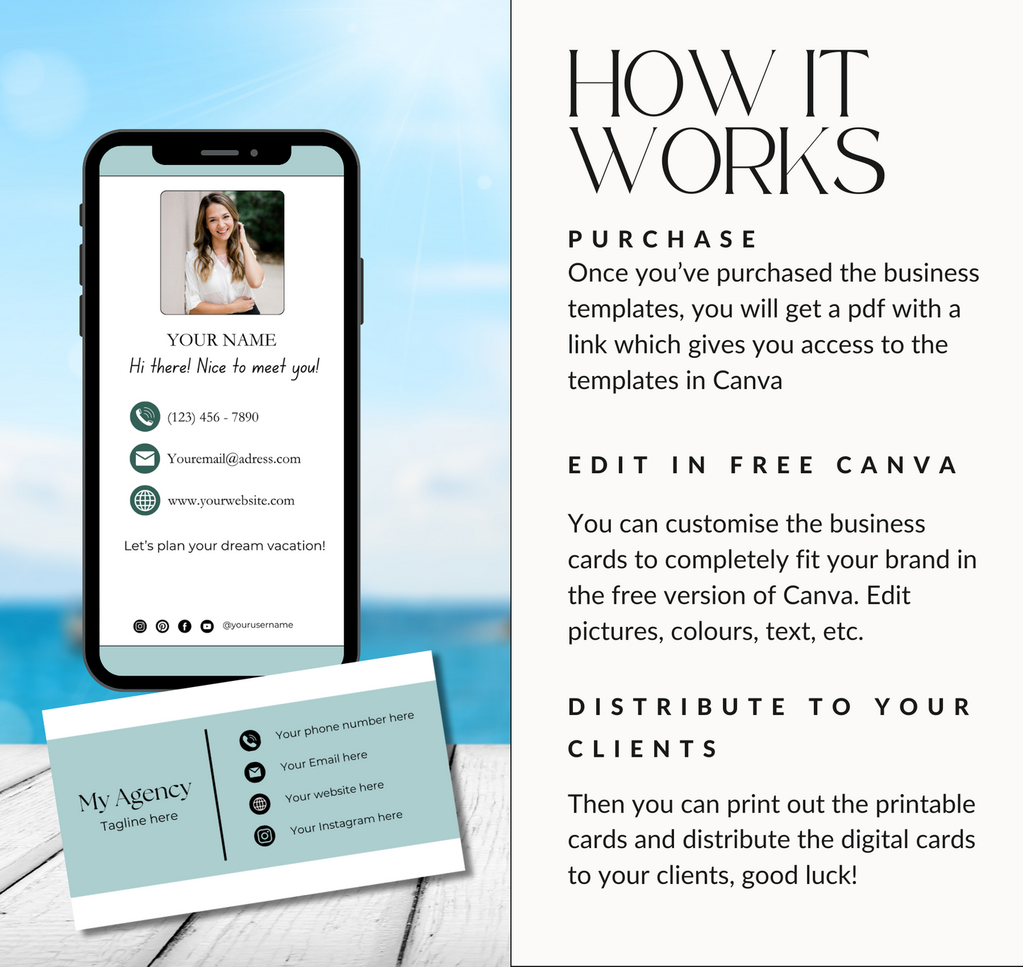 Travel Agent Business Card Template Bundle – 5 Digital & 5 Printable Designs