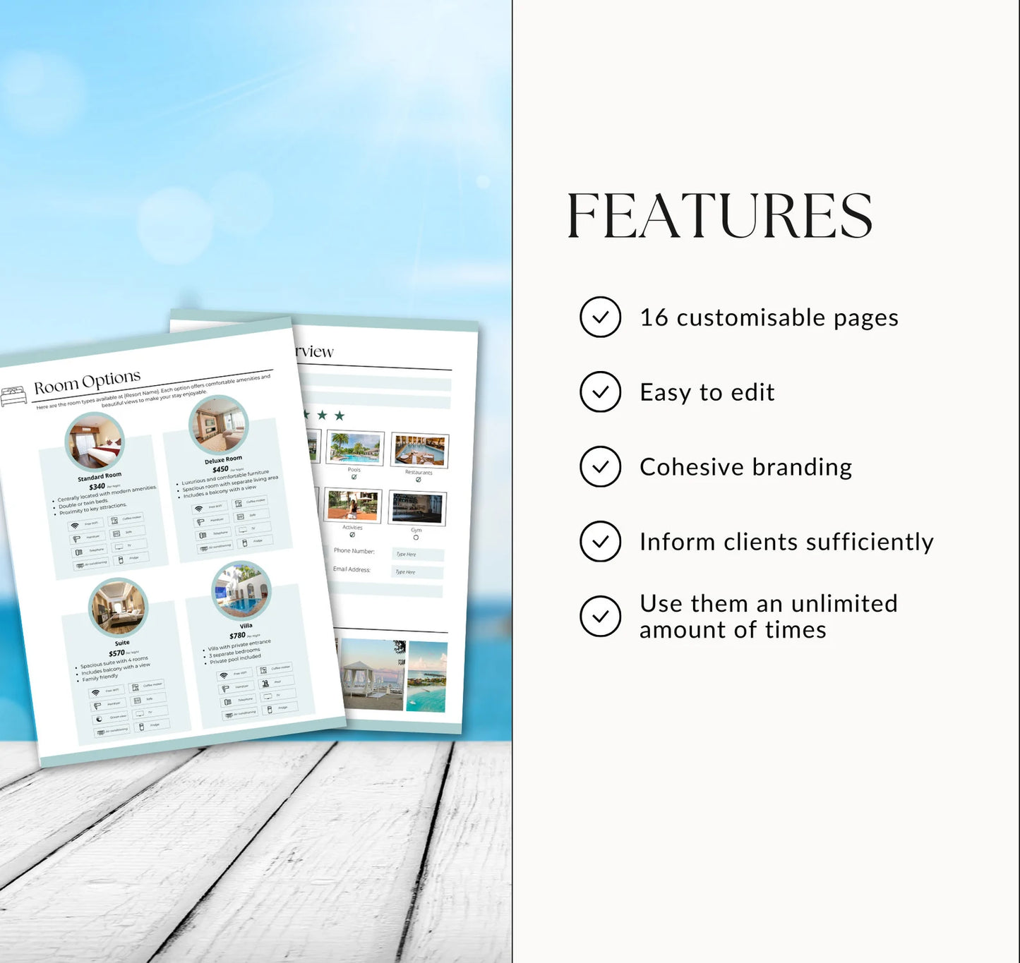 Resort Travel Proposal Template for Travel Agents – 16-Page Editable Canva Template