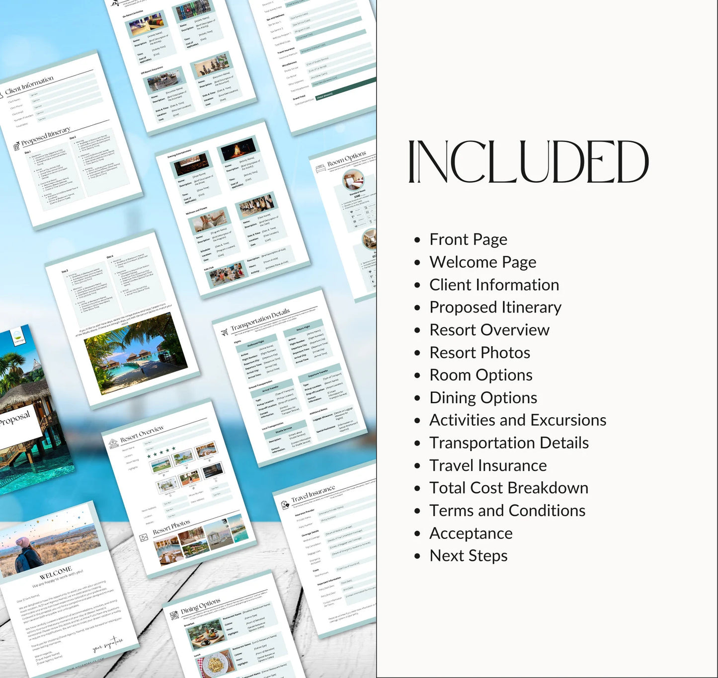 Resort Travel Proposal Template for Travel Agents – 16-Page Editable Canva Template